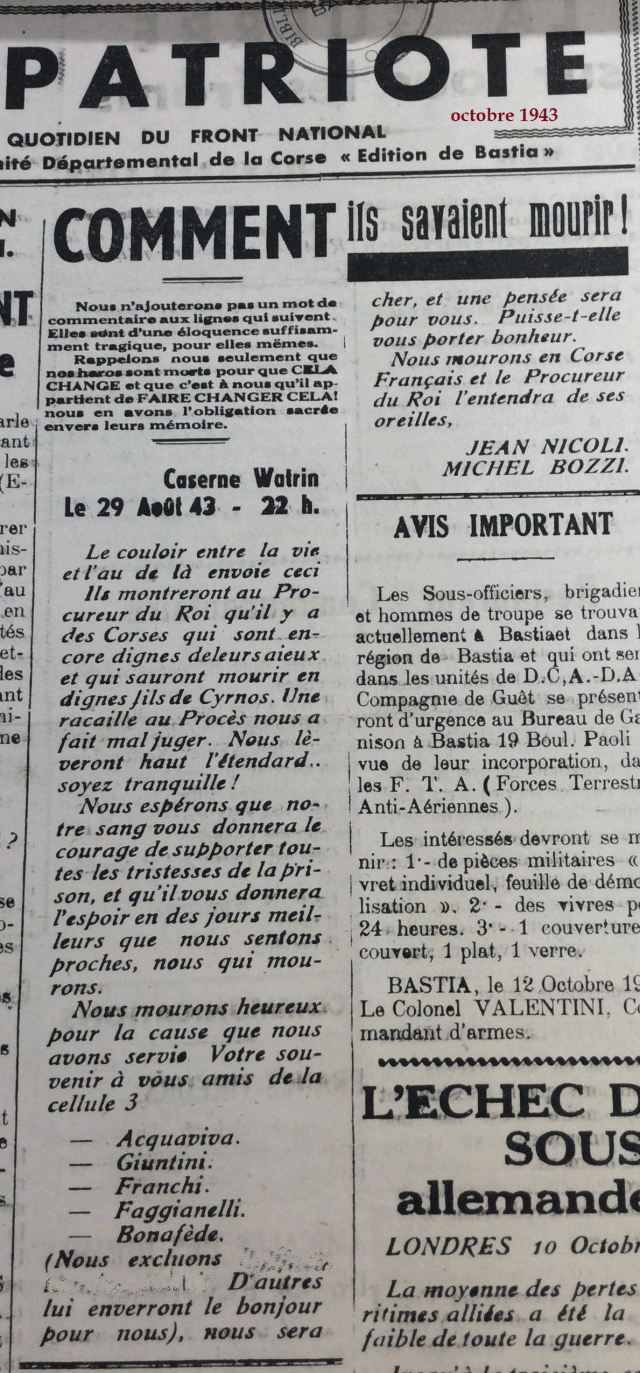 Lettre Jean Nicoli 30.08.1943